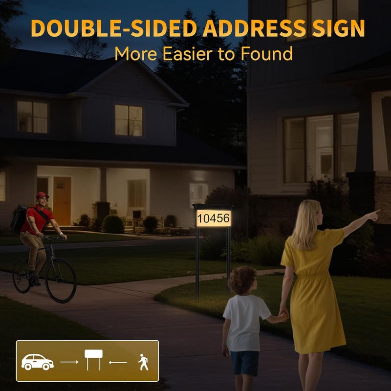 LumiZen Solar Address Sign, House Numbers for Outside Double Side, 12-Color Modes Lighting Address Plaque Outdoor Waterproof, Illuminated LED Address Numbers with Stakes for Yard Home Mailbox-2pack - Image 2